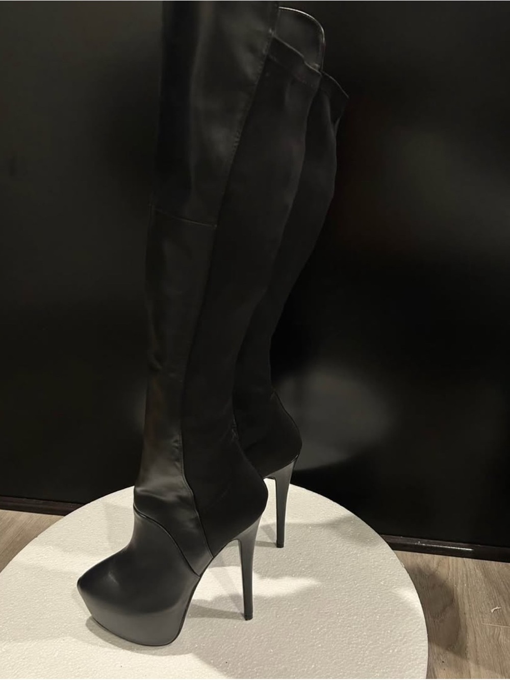 *NEW* Steve Madden Black Over-the-Knee Stiletto Platform Boots Faux leather